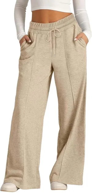 Kids Girls Wide Leg Sweatpants rawstring Straight Elastic Waisted Baggy Breathable Pants Pocket Trousers