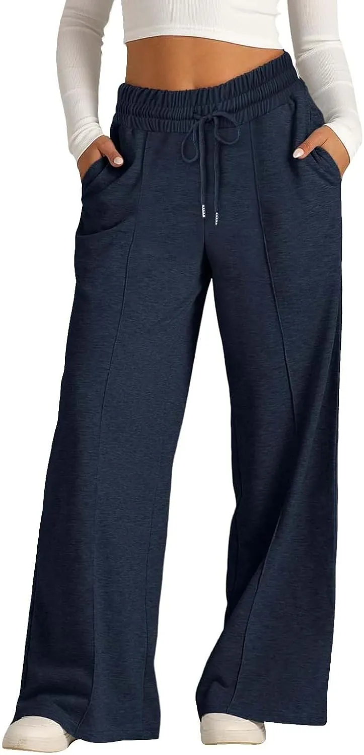 Kids Girls Wide Leg Sweatpants rawstring Straight Elastic Waisted Baggy Breathable Pants Pocket Trousers