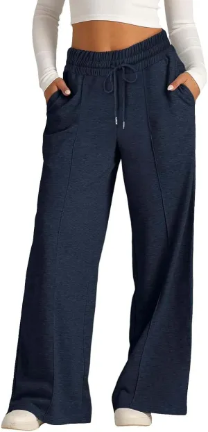 Kids Girls Wide Leg Sweatpants rawstring Straight Elastic Waisted Baggy Breathable Pants Pocket Trousers