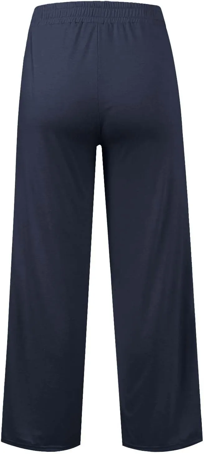 Kids Girls Wide Leg Sweatpants rawstring Straight Elastic Waisted Baggy Breathable Pants Pocket Trousers