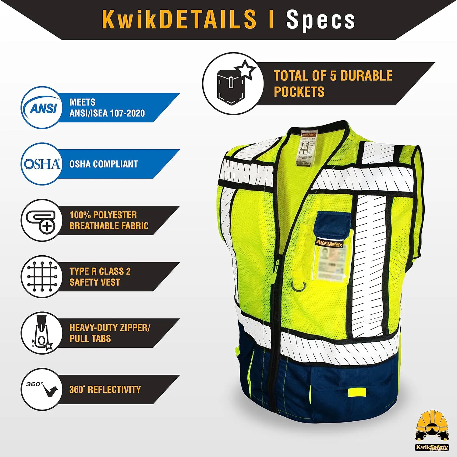 KwikSafety - SHERIFF & SPECIALIST Safety Vest [Multi-Use Pockets] Class 2 Reflective Vest ANSI OSHA Safety Vest for Men