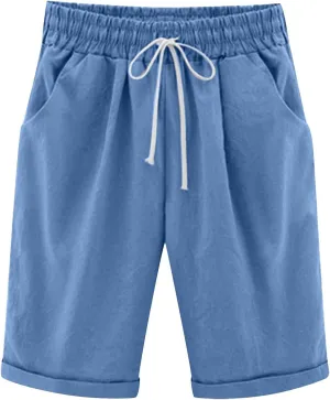 Linen Shorts for Women Casual 2024 Summer Shorts Bermuda Drawstring Beach Shorts