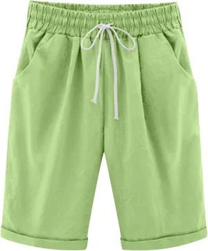 Linen Shorts for Women Casual 2024 Summer Shorts Bermuda Drawstring Beach Shorts