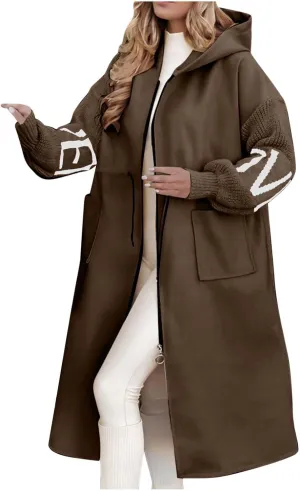 Long Jackets for Women Trendy Wool Coat Oversized Peacoat Drawstring Waist Overcoat Open Front Coat Cardigan Jacket