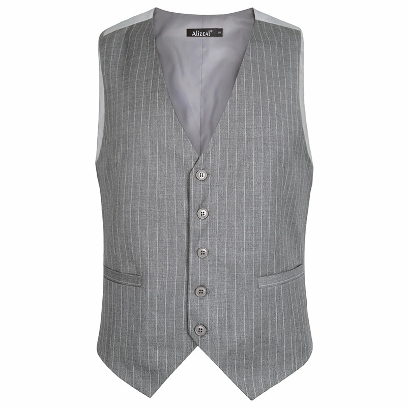 Men's Pinstripe Business Suit Vest Formal Dress Tuxedo Waistcoat, 188-Gray Striped