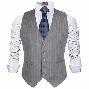 Men's Pinstripe Business Suit Vest Formal Dress Tuxedo Waistcoat, 188-Gray Striped