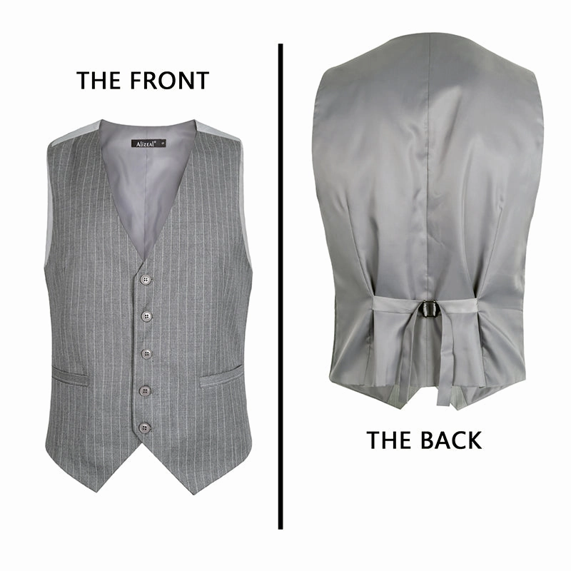 Men's Pinstripe Business Suit Vest Formal Dress Tuxedo Waistcoat, 188-Gray Striped