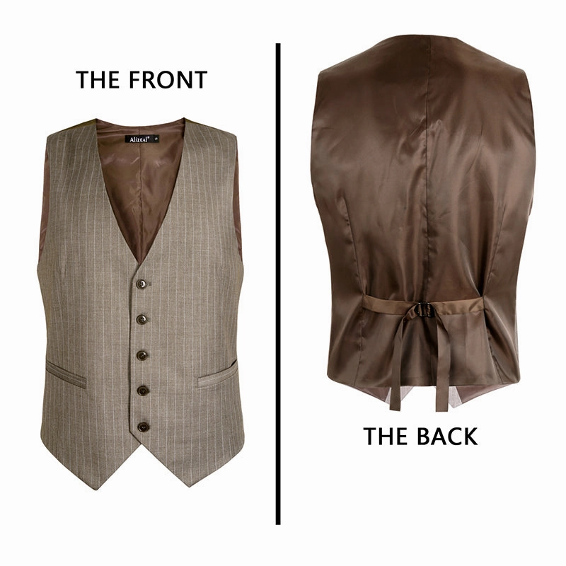Men's Pinstripe Business Suit Vest Formal Dress Tuxedo Waistcoat, 188-Light Coffee Striped