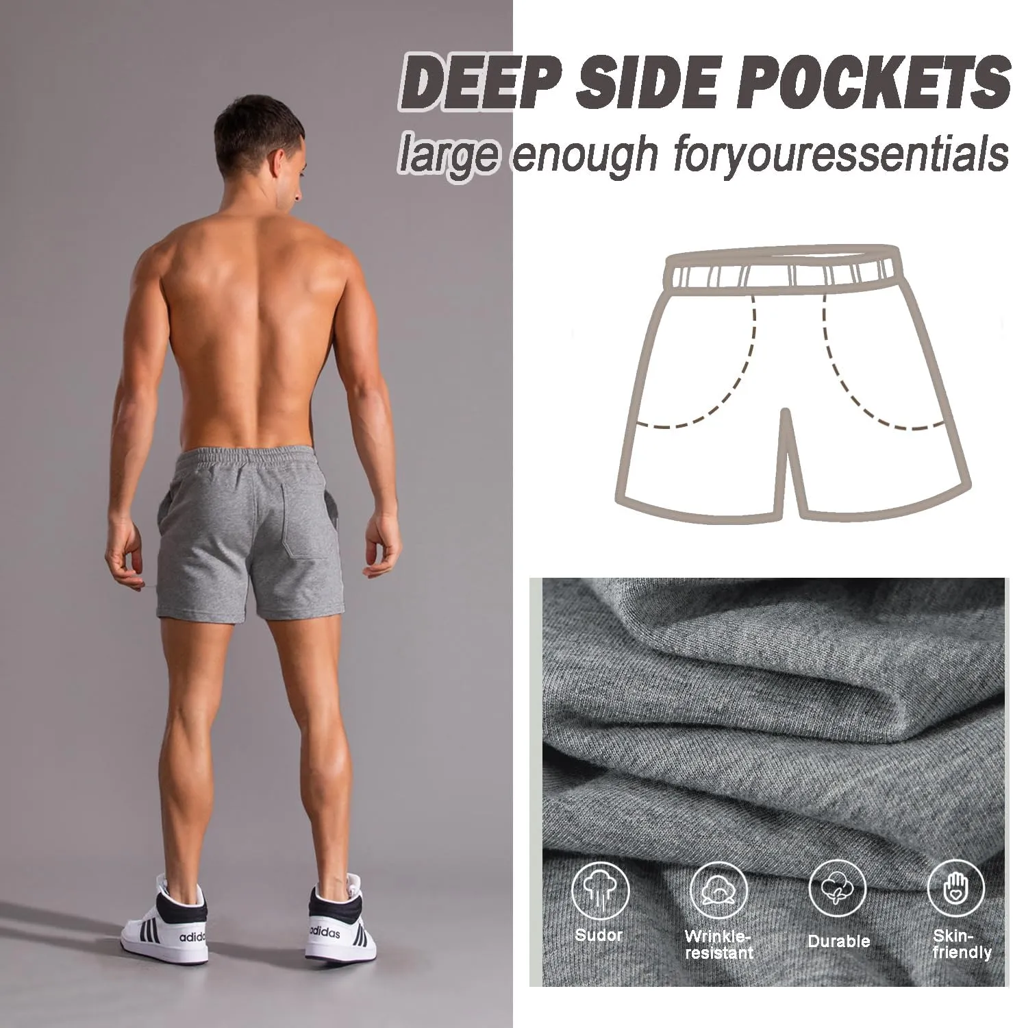 Mens 5.5 Inch Sweat Shorts Mens Athletic Gym Shorts 5 Inch Inseam Cotton Shorts for Men Gym Shorts with Pockets