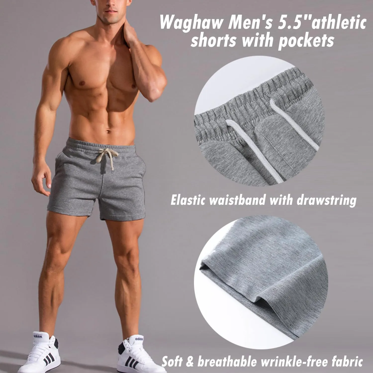 Mens 5.5 Inch Sweat Shorts Mens Athletic Gym Shorts 5 Inch Inseam Cotton Shorts for Men Gym Shorts with Pockets