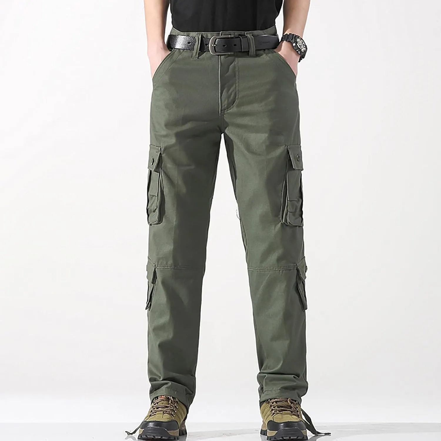 Men's Cargo Pants Classic Fit Pants Cotton Mens Work Pants Casual Elastic Waist Men Hiking Pants 6 Pcckets