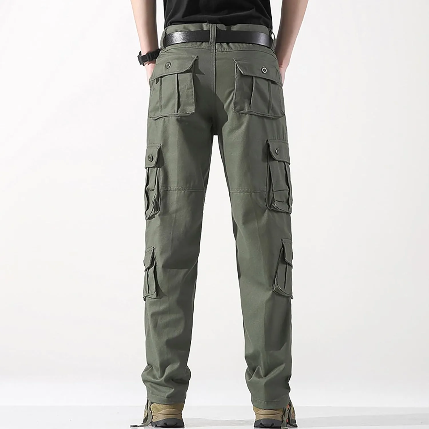 Men's Cargo Pants Classic Fit Pants Cotton Mens Work Pants Casual Elastic Waist Men Hiking Pants 6 Pcckets