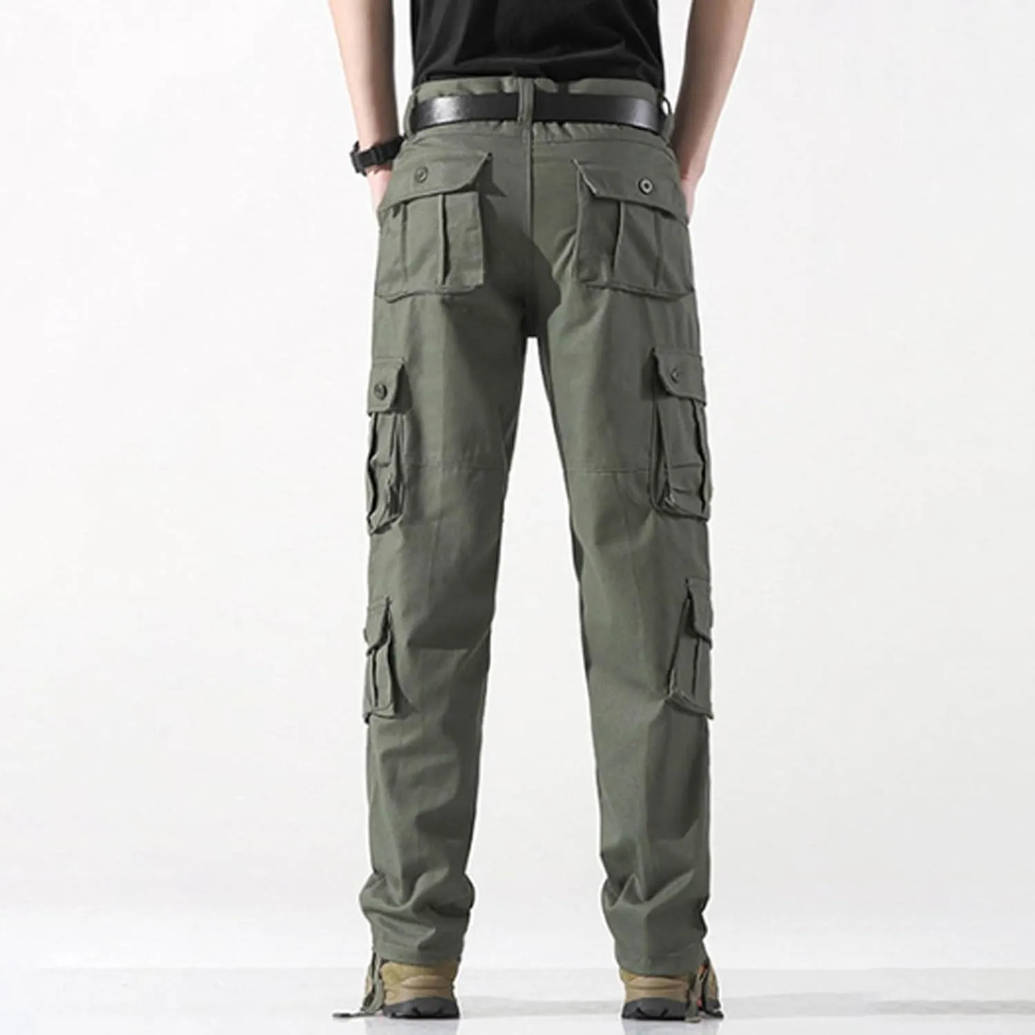 Men's Cargo Pants Classic Fit Pants Cotton Mens Work Pants Casual Elastic Waist Men Hiking Pants 6 Pcckets
