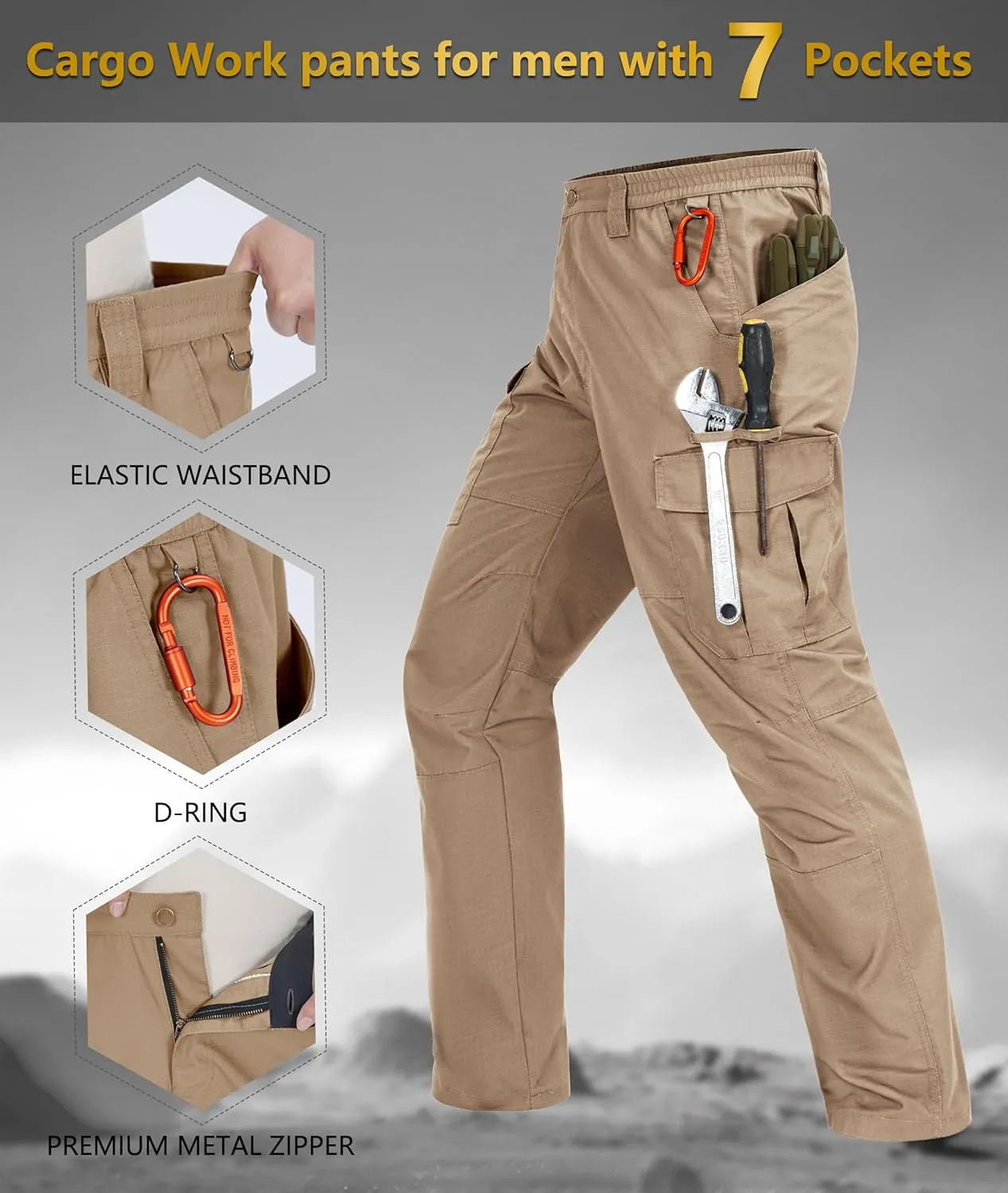Mens Cargo Work Pants Waterproof Hiking Pants for Men Ripstop Tactical Pants Multi Work Pants with 7 Pockets