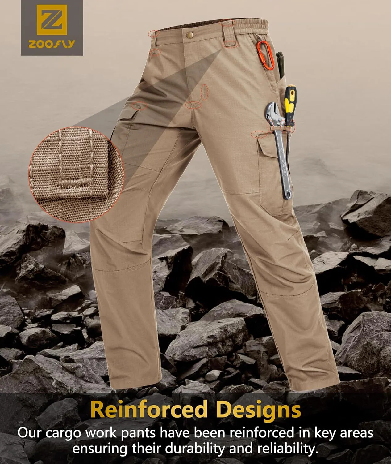 Mens Cargo Work Pants Waterproof Hiking Pants for Men Ripstop Tactical Pants Multi Work Pants with 7 Pockets