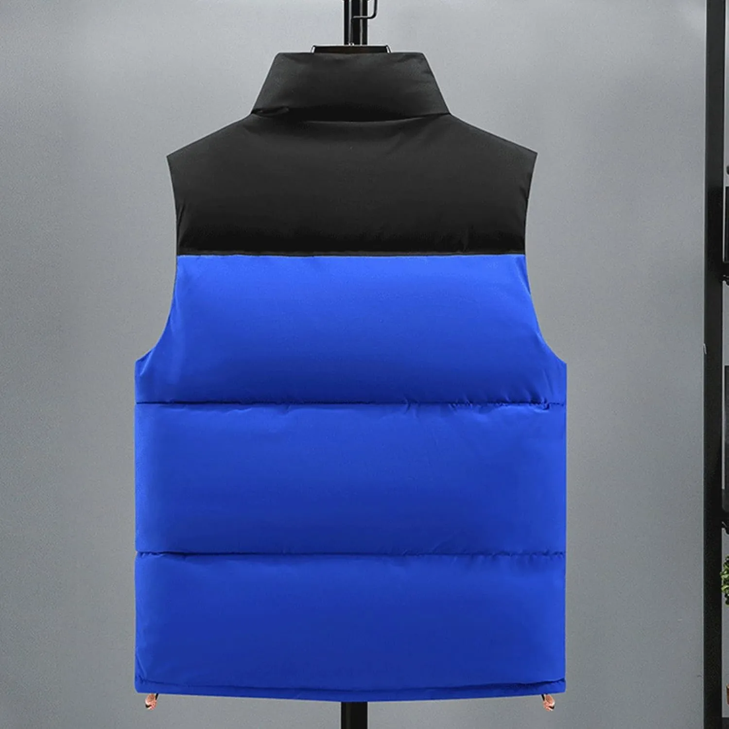 Mens Outdoor Quilted Winter Puffer Vest Color Block Stand Collar Sleeveless Jacket Vests Oversized Vests Coat