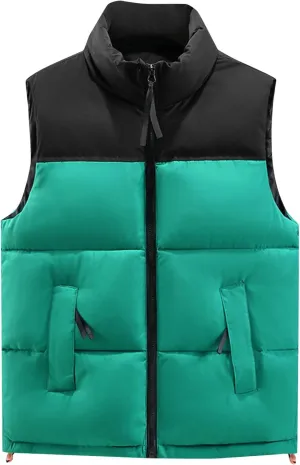 Mens Outdoor Quilted Winter Puffer Vest Color Block Stand Collar Sleeveless Jacket Vests Oversized Vests Coat