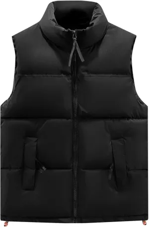 Mens Outdoor Quilted Winter Puffer Vest Color Block Stand Collar Sleeveless Jacket Vests Oversized Vests Coat