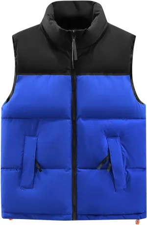 Mens Outdoor Quilted Winter Puffer Vest Color Block Stand Collar Sleeveless Jacket Vests Oversized Vests Coat