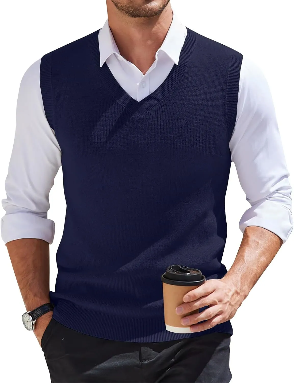 Mens Vest Relaxed Fit 2025 Lightweight Pullover Knitted V Neck Sleeveless Tops Business Work Solid Vest Sweater