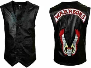 Men's Warriors Embroidered Stylish Halloween Costume Genuine Motorcycle Gangster Biker Leather Vest Jacket