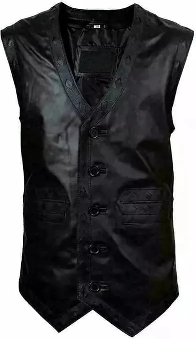 Men's Warriors Embroidered Stylish Halloween Costume Genuine Motorcycle Gangster Biker Leather Vest Jacket