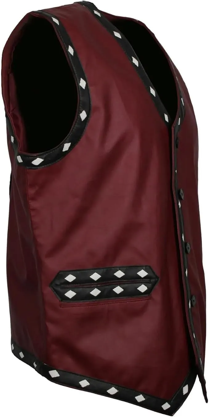 Men's Warriors Embroidered Stylish Halloween Costume Genuine Motorcycle Gangster Biker Leather Vest Jacket
