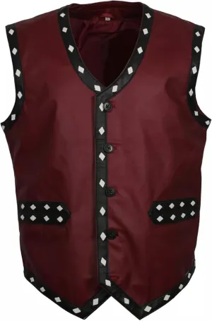 Men's Warriors Embroidered Stylish Halloween Costume Genuine Motorcycle Gangster Biker Leather Vest Jacket