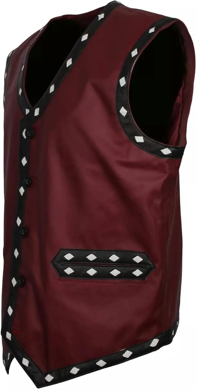 Men's Warriors Embroidered Stylish Halloween Costume Genuine Motorcycle Gangster Biker Leather Vest Jacket