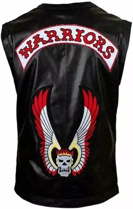 Men's Warriors Embroidered Stylish Halloween Costume Genuine Motorcycle Gangster Biker Leather Vest Jacket