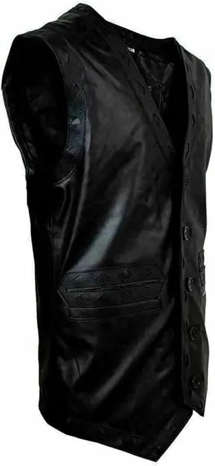 Men's Warriors Embroidered Stylish Halloween Costume Genuine Motorcycle Gangster Biker Leather Vest Jacket