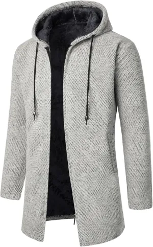Men's Wool Blend Jacket Winter Warm Sherpa Lined Thicked Overcoats Casual Slim Medium Long Plush Fleece Hooded Coats