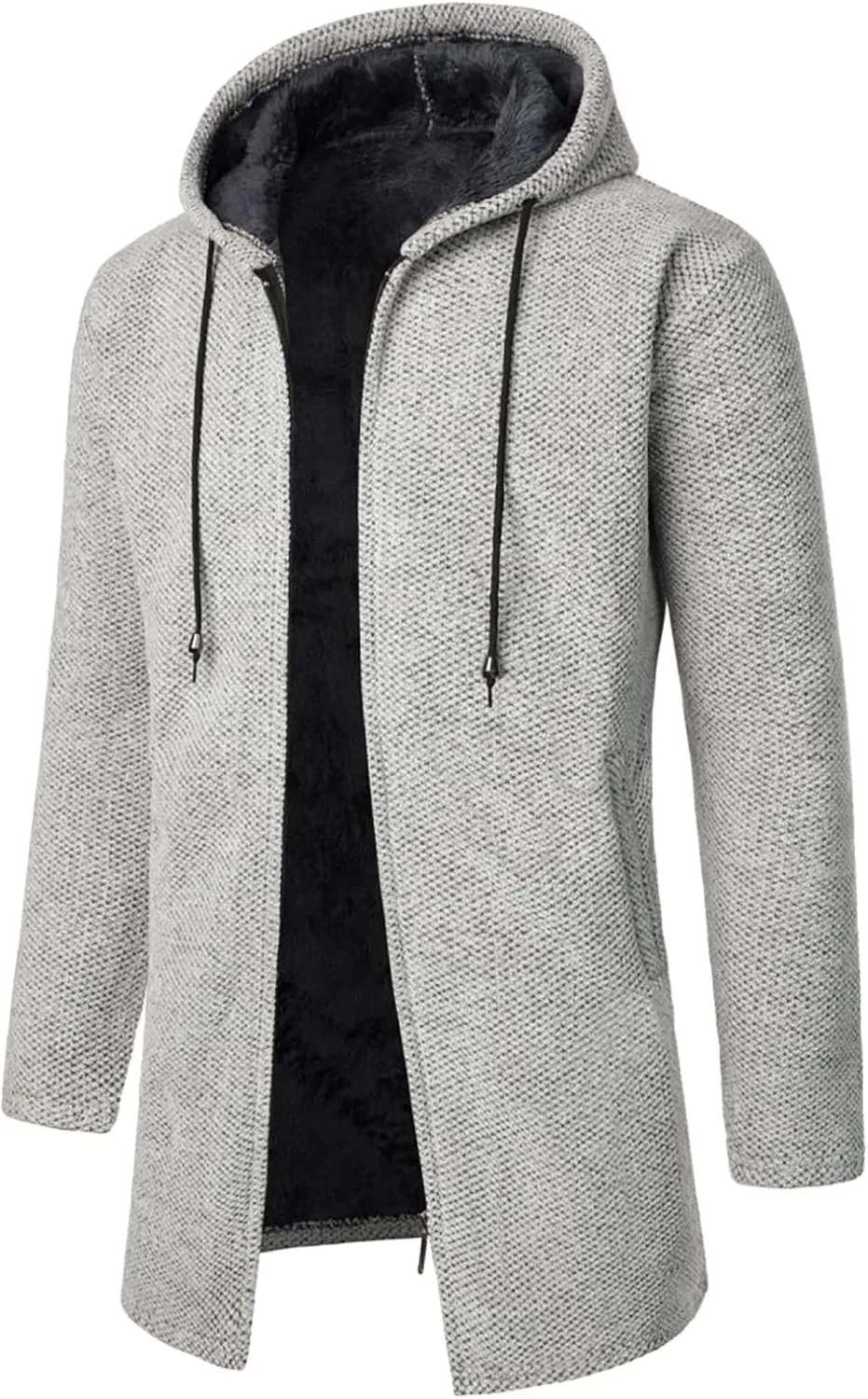 Men's Wool Blend Jacket Winter Warm Sherpa Lined Thicked Overcoats Casual Slim Medium Long Plush Fleece Hooded Coats