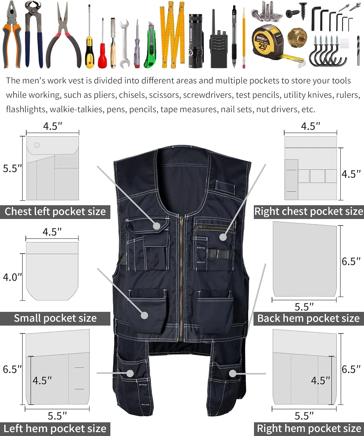 Men's Work Utility Tool Vest Ripstop Workwear with Multiple Pockets, Outdoor Fishing Vest for Men X
