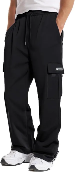 midelxp Baggy Cargo Pants Men Casual Drawstring Open Bottom Sweatpants Lightweight Loose Fit Athletic Pants with Pockets