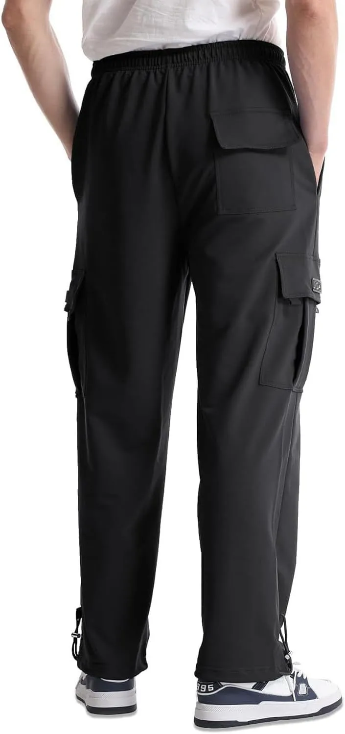 midelxp Baggy Cargo Pants Men Casual Drawstring Open Bottom Sweatpants Lightweight Loose Fit Athletic Pants with Pockets