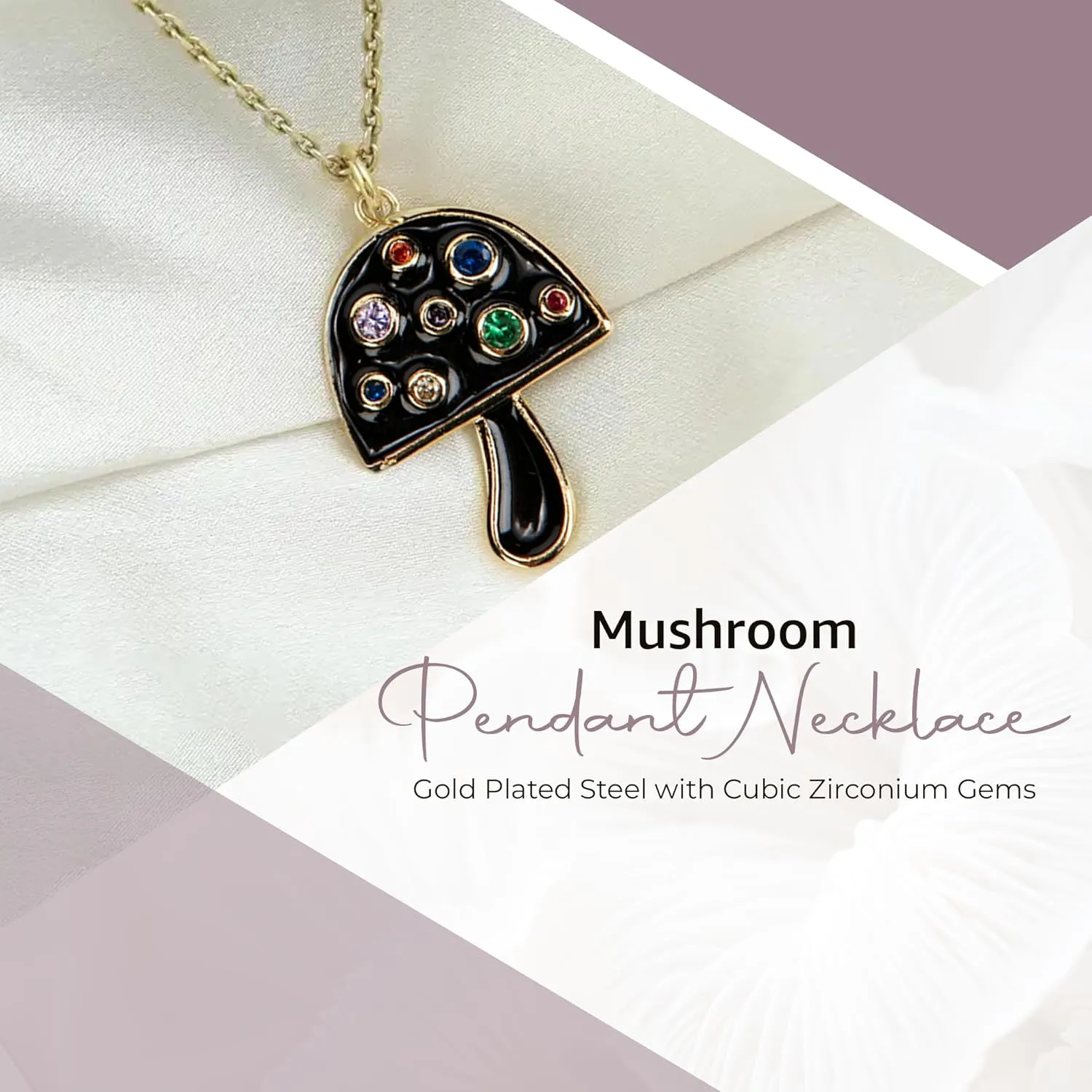 Mushroom Pendant Necklace Gold Plated with Charms