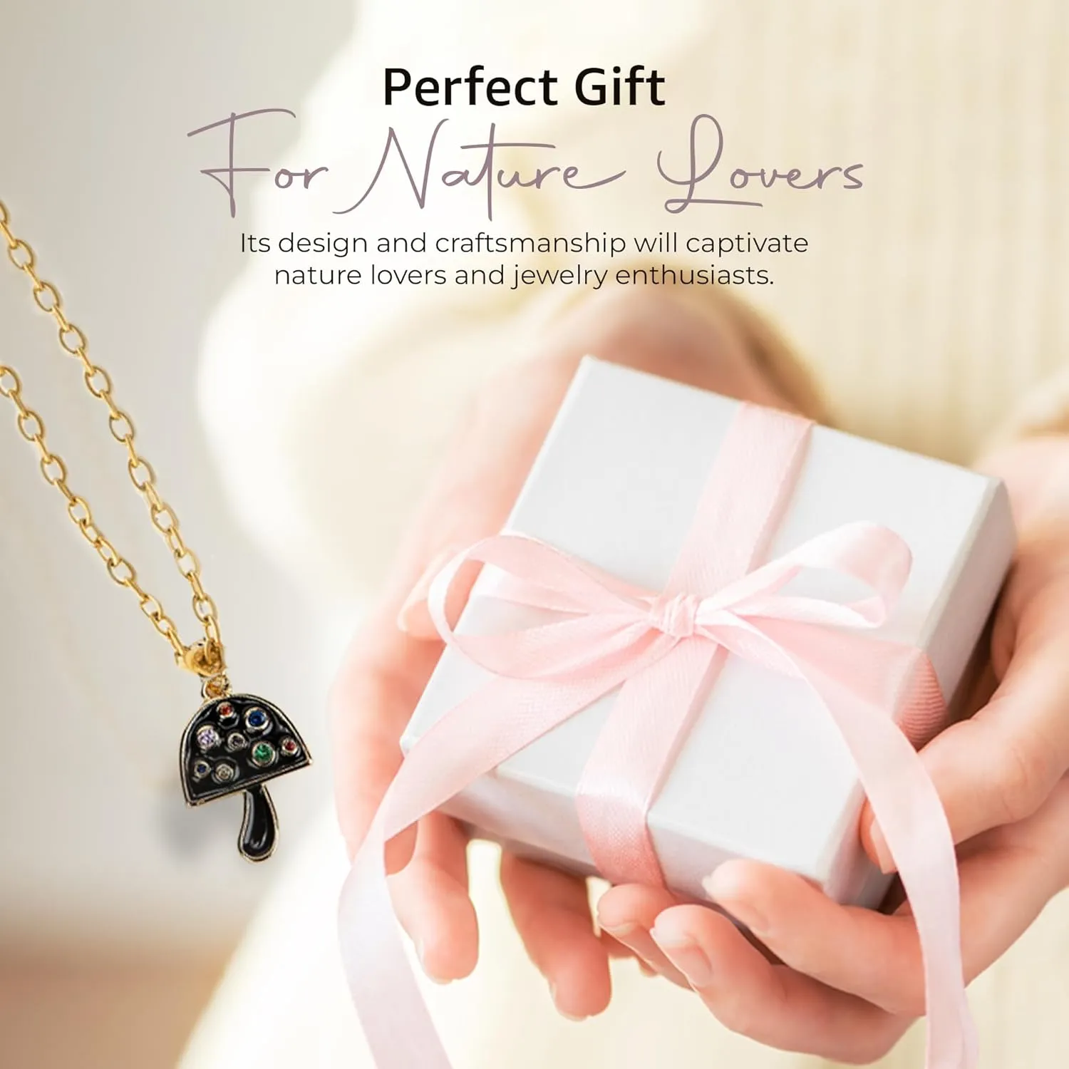 Mushroom Pendant Necklace Gold Plated with Charms