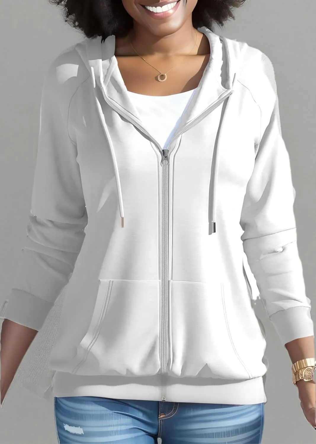 Nimsruc Zip Up Hoodies For Women Long Sleeve Casual
