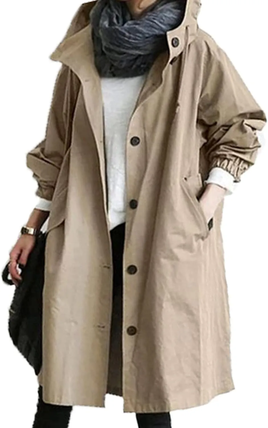 OIOLOYJM Trench Coat for Women 2024 Fall Rain Jacket Womens Waterproof with Hood Plus Size Outdoor Windbreaker Overcoat