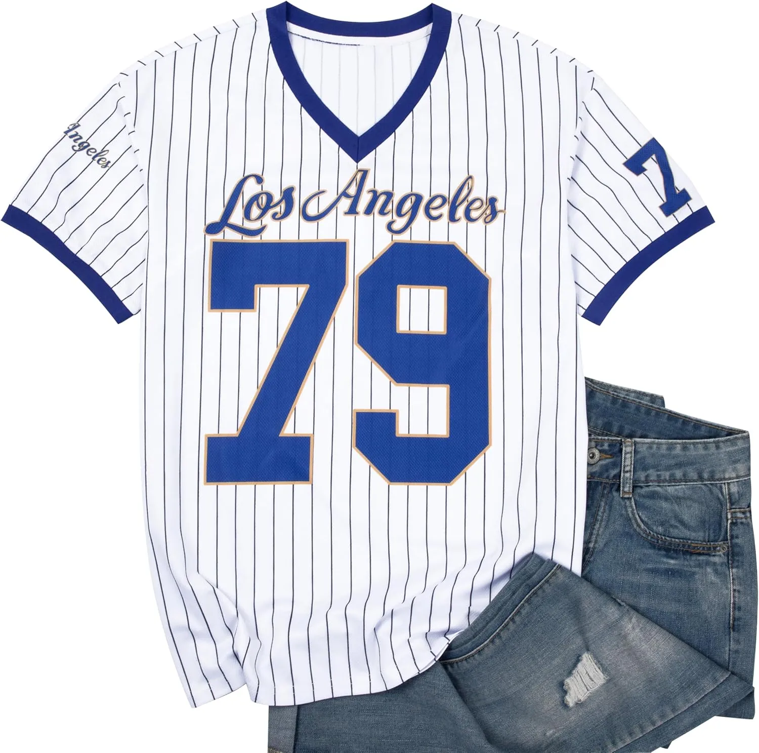 Oversized Jersey Shirts for Women V Neck Tshirt Striped Number Graphic Shirt Casual Y2k Streetwear Tee Tops