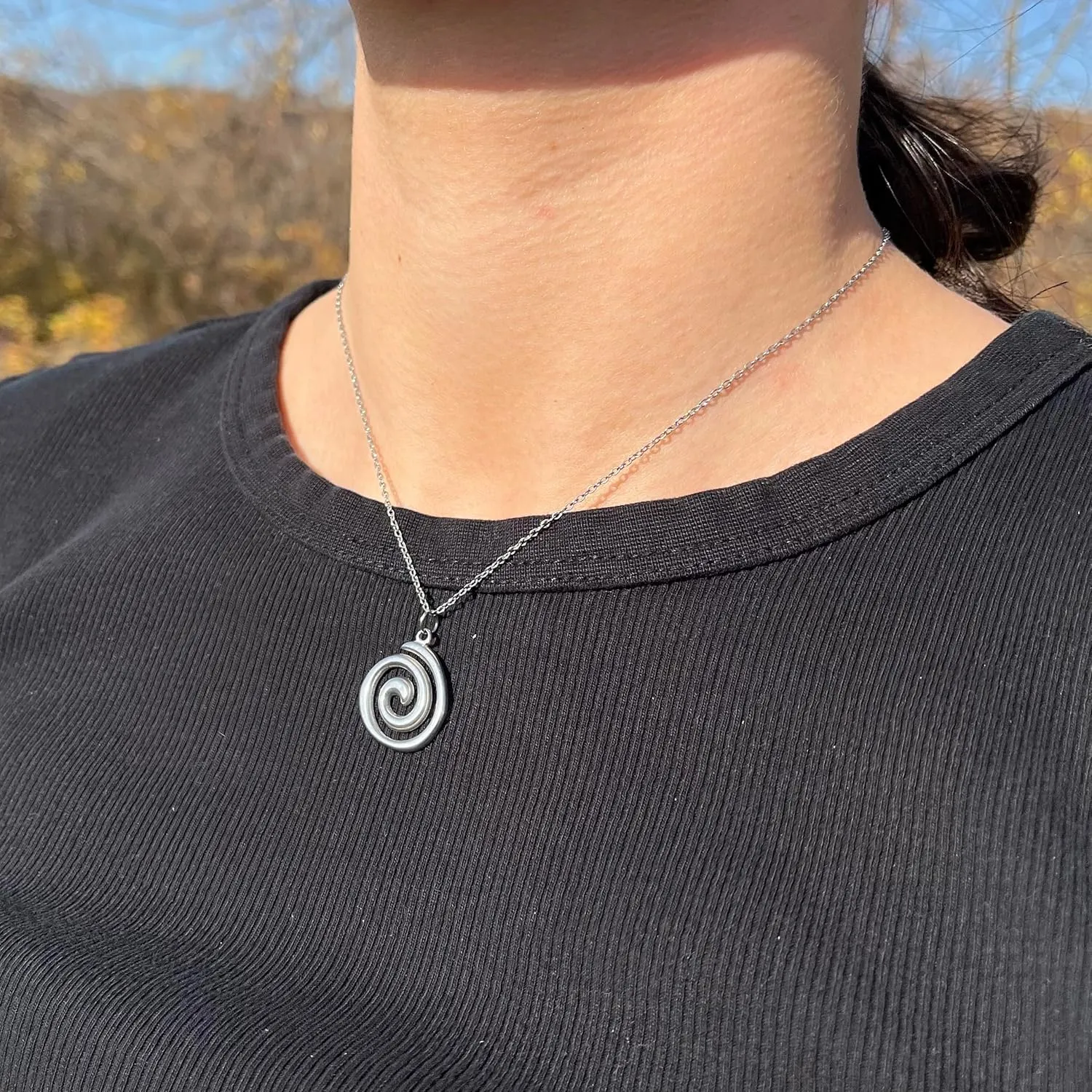 Pierced Owl Stainless Steel Spiral Pendant Necklace