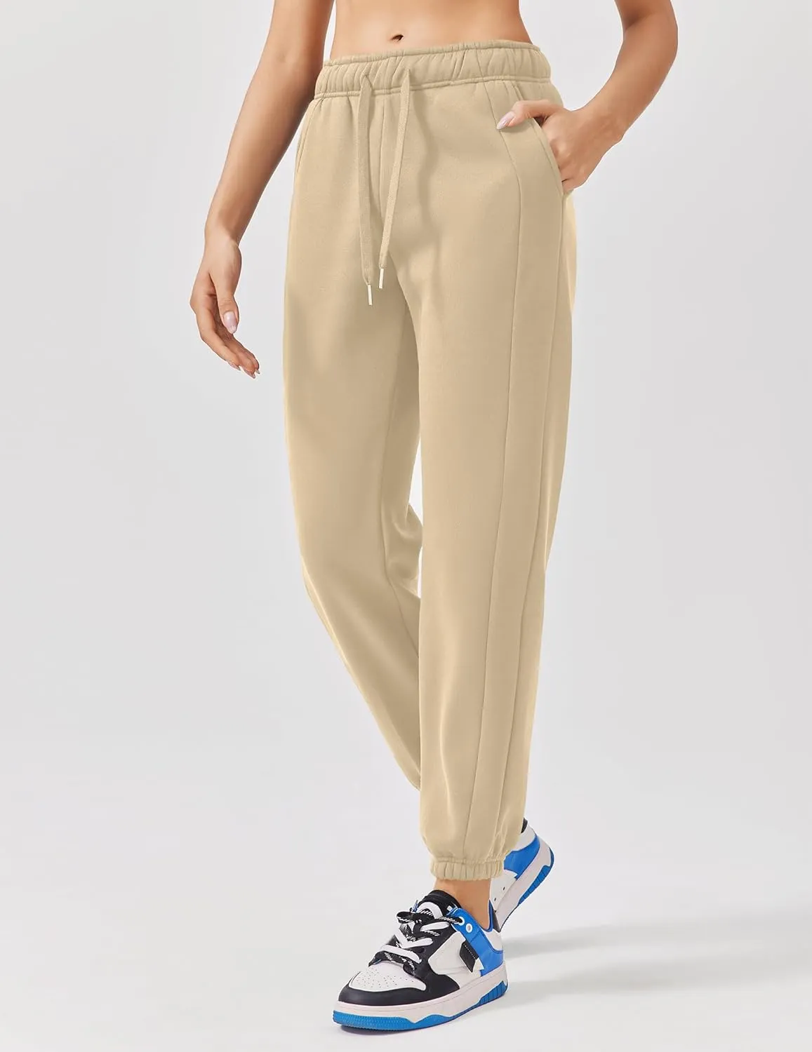 PINSPARK Womens Fleece Sweatpants Cinch Bottom Winter Sweat Pants High Waisted Joggers Pants with Pockets