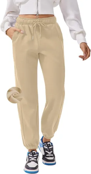 PINSPARK Womens Fleece Sweatpants Cinch Bottom Winter Sweat Pants High Waisted Joggers Pants with Pockets