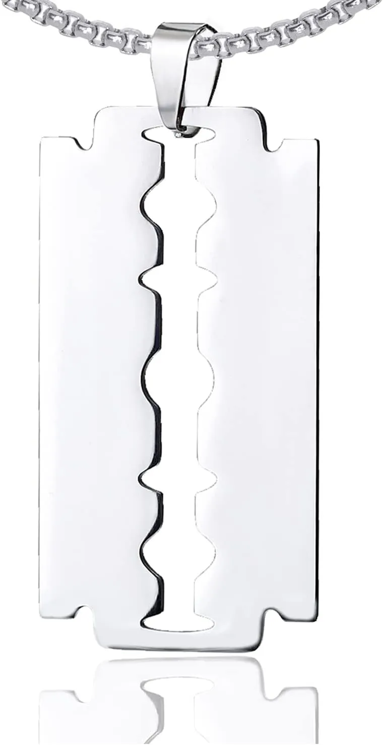 Punk Stainless Steel Razor Blade Pendant Necklace