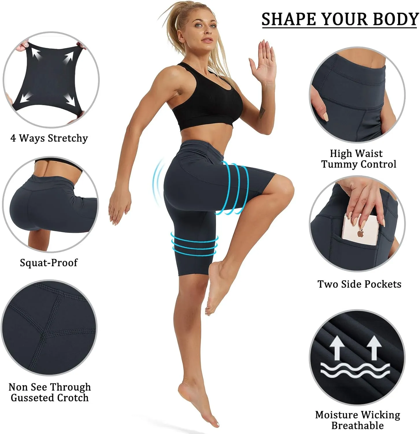 Rataves Womens Shorts 10" Workout Yoga Shorts with Pockets High Waisted Athletic Shorts Running Biker Shorts??007??