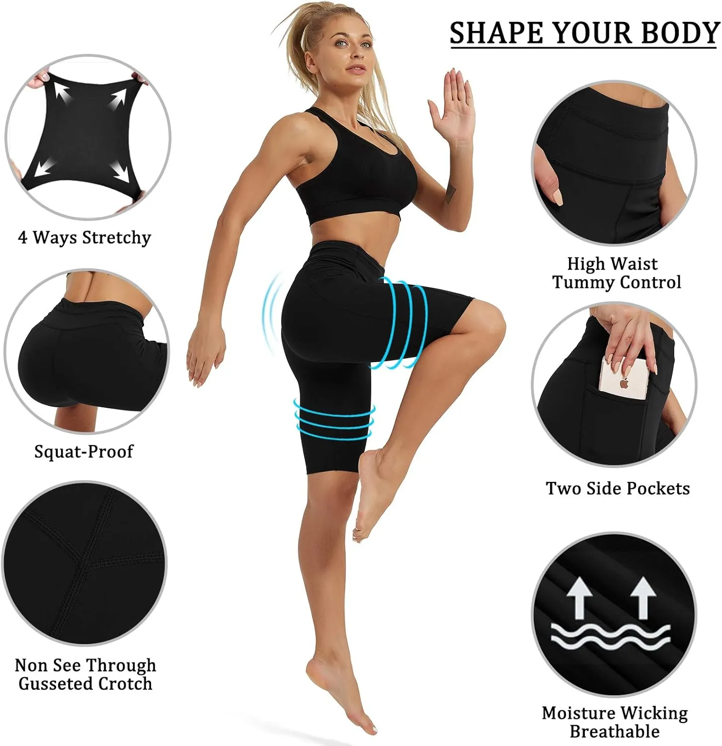 Rataves Womens Shorts 10" Workout Yoga Shorts with Pockets High Waisted Athletic Shorts Running Biker Shorts??007??