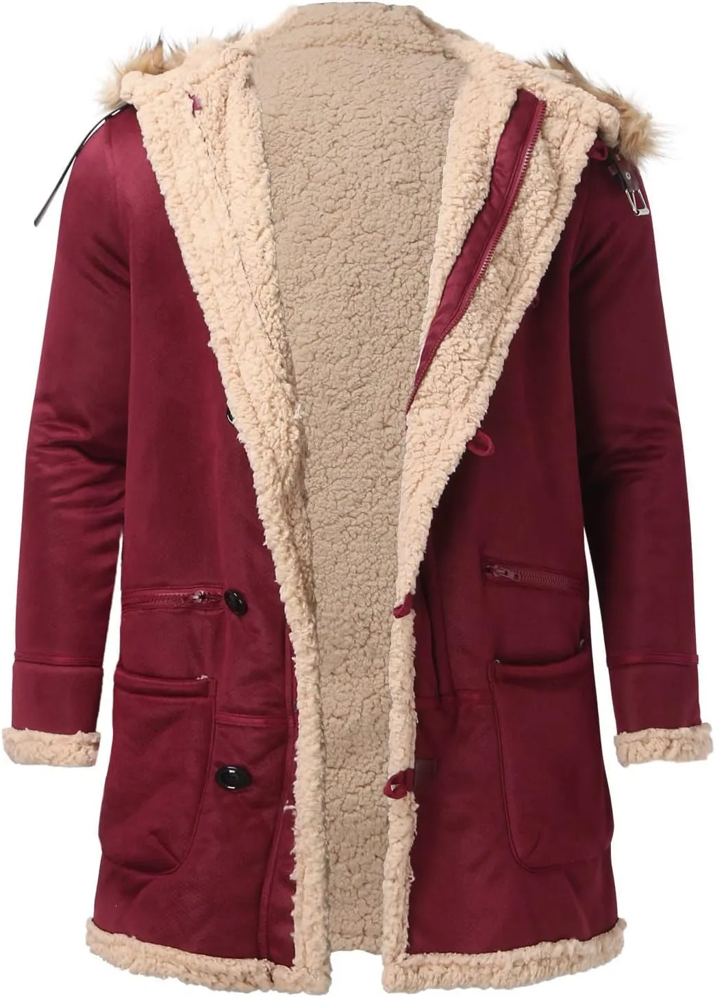 RTRDE Men's Coats Trench Coat Sherpa Fleece Lined Pea Coat Winter Warm Long Jacket Coats, M-3XL