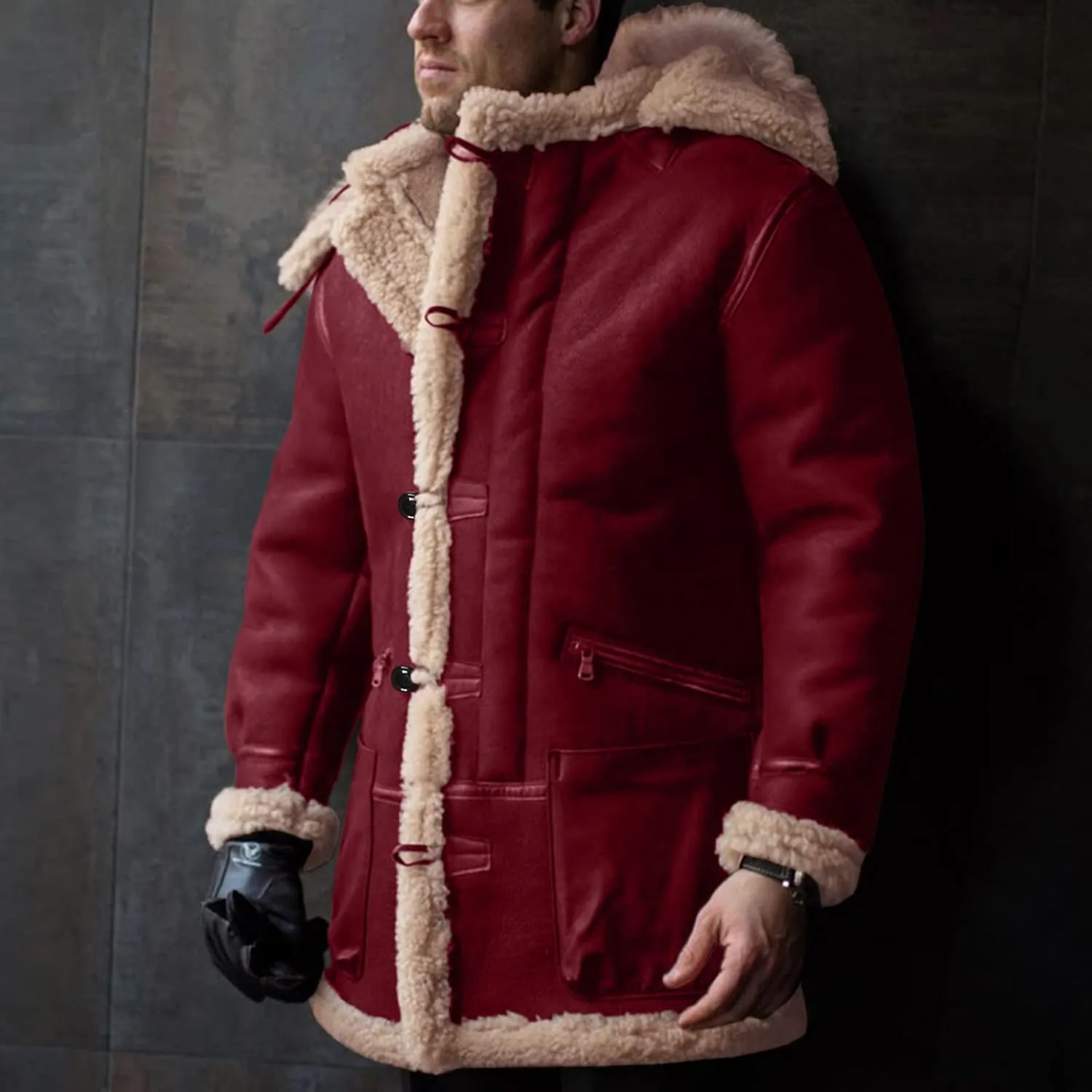 RTRDE Men's Coats Trench Coat Sherpa Fleece Lined Pea Coat Winter Warm Long Jacket Coats, M-3XL