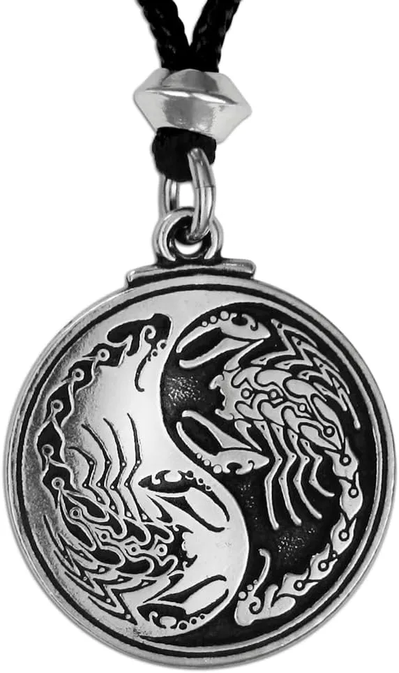 Scorpion Pendant Necklace - Pewter Yin Yang Scorpio Symbol Jewelry
